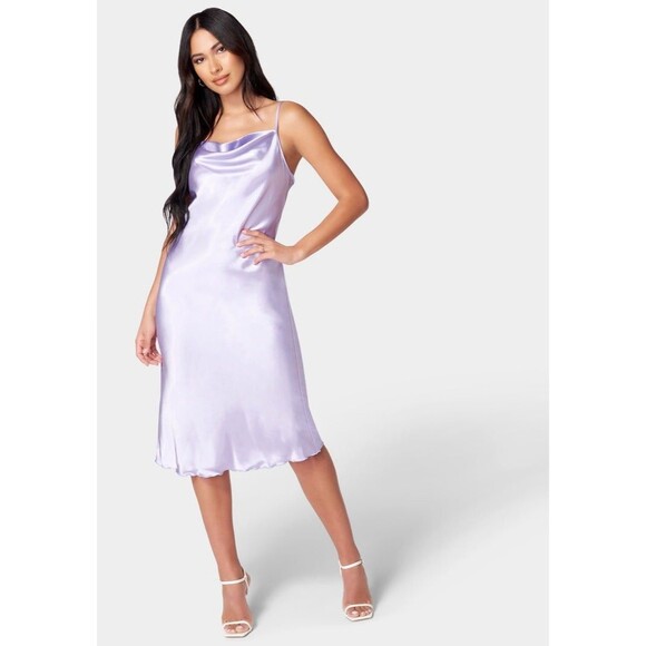 bebe Lavender Satin Cowl Neck Slip Midi Dress Women’s Size Small - Picture 10 of 10